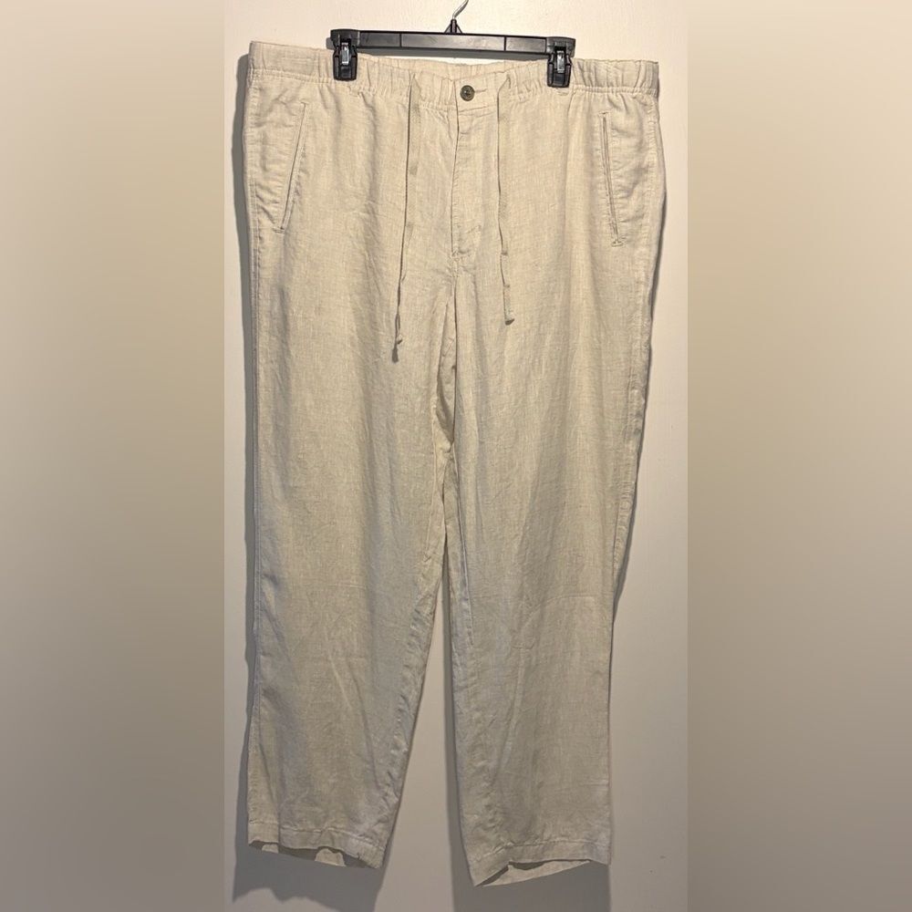 Tasso Elba- 100% Linen Wide Leg Pants Drawstring Cream Neutral Vacation- XXL